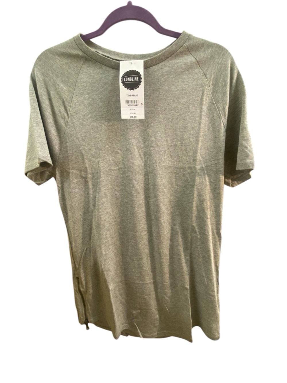 Topman Men's Short Sleeve Crew Neck T-Shirt in grey -small -NWT